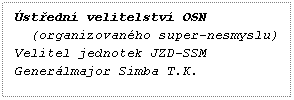 Textov pole: stedn velitelstv OSN 
  (organizovanho super-nesmyslu)
Velitel jednotek JZD-SSM
Generlmajor Simba T.K.
